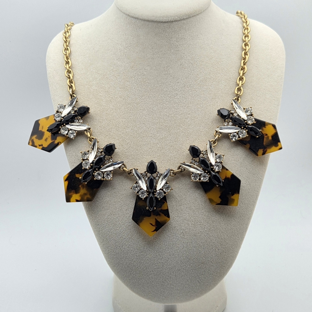 ​J. Crew Tortoise Resin & Crystal Statement Spear Necklace 21"